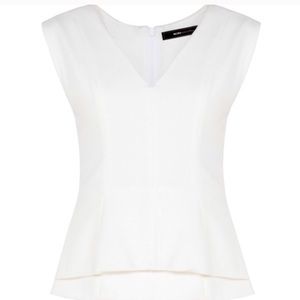 BCBGMAXAZRIA White Peplum V-Neck Sleeveless Top